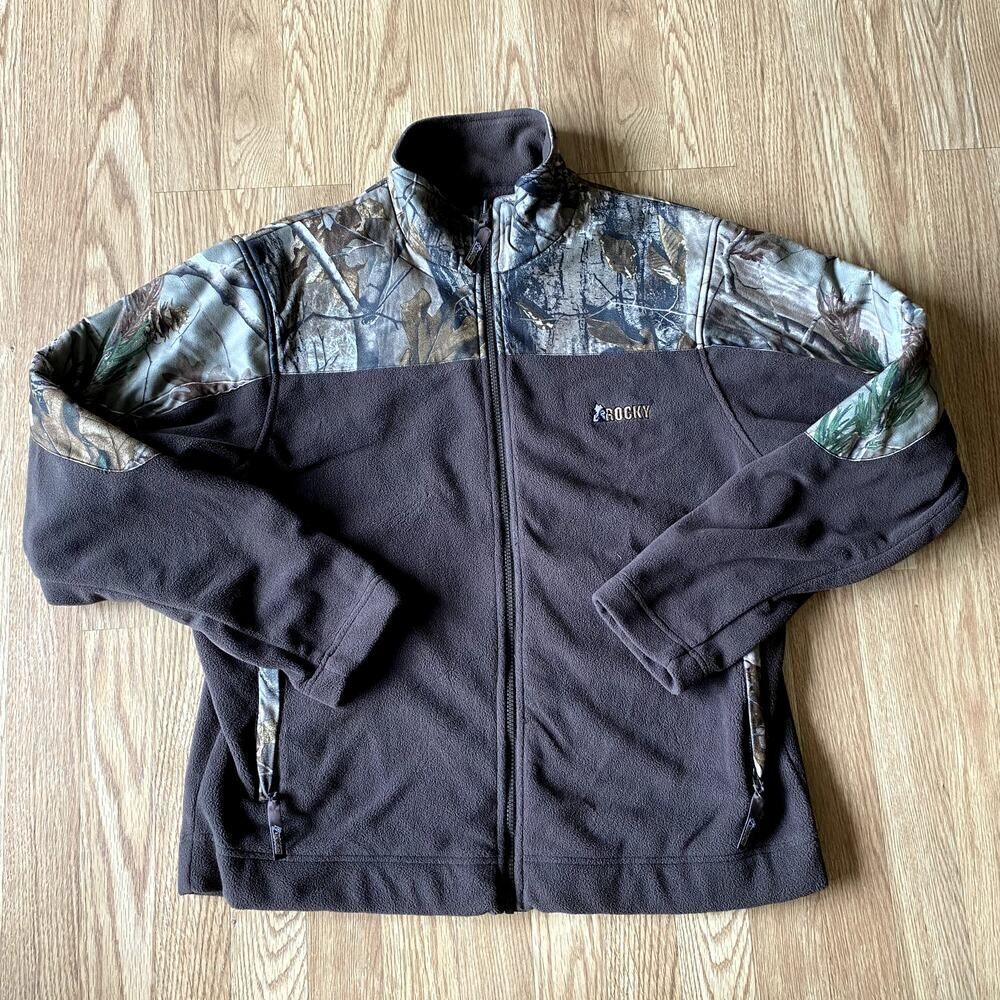 Rocky Realtree Camo Full Front Zip Berber Fleece Jacket Brown Large